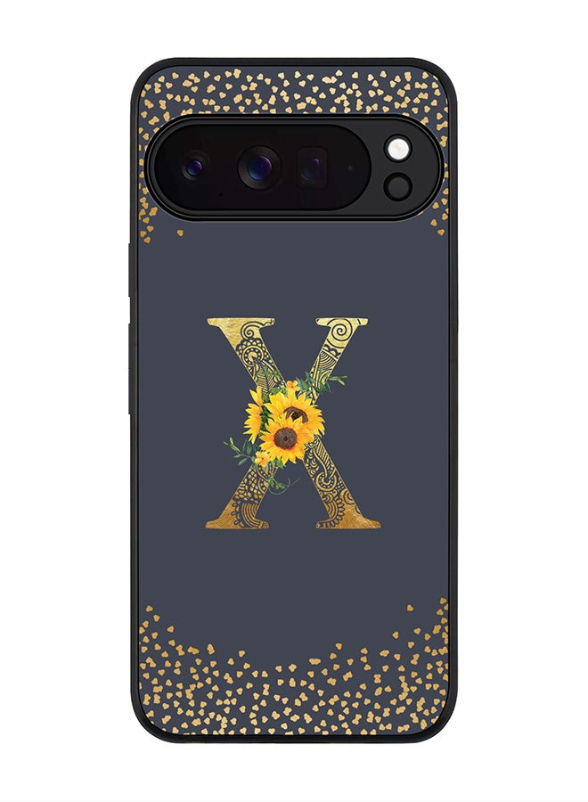 For Google Pixel 10 Pro XL Case,Slim fit Camera Protection, Shockproof Thin Phone cover  - Custom Floral Monogram - X  (Grey )